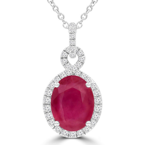 2 9/10 CTW Oval Red Ruby & Round Diamond Infinity Halo Pendant Necklace in 14K White Gold (MDR220126)