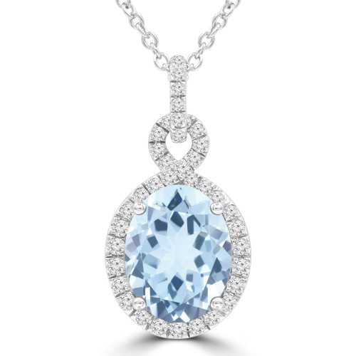 2 1/8 CTW Oval Blue Topaz & Round Diamond Infinity Halo Pendant Necklace in 14K White Gold (MDR220128)