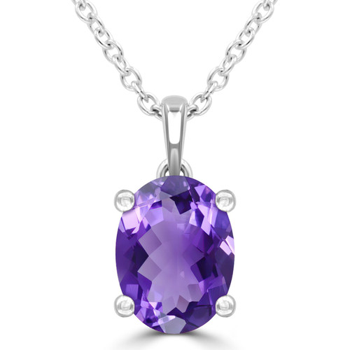 1 1/10 CT Oval Purple Amethyst Solitaire Pendant Necklace in 14K White Gold (MDR220139)