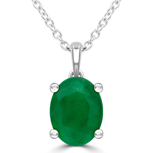 1 1/10 CT Oval Green Emerald Solitaire Pendant Necklace in 14K White Gold (MDR220140)