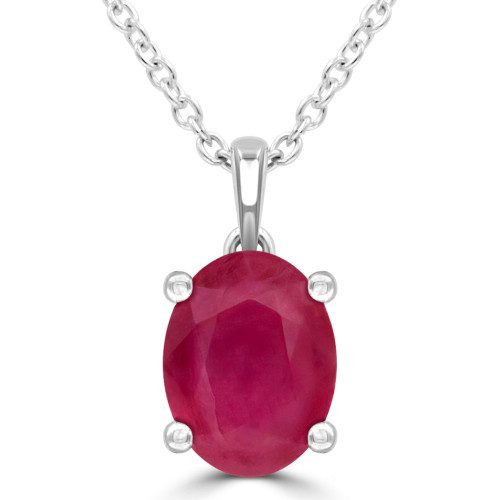 1 2/3 CT Oval Red Ruby Solitaire Pendant Necklace in 14K White Gold (MDR220141)
