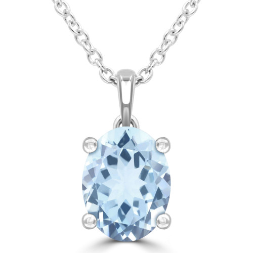 1 1/2 CT Oval Blue Topaz Solitaire Pendant Necklace in 14K White Gold (MDR220143)
