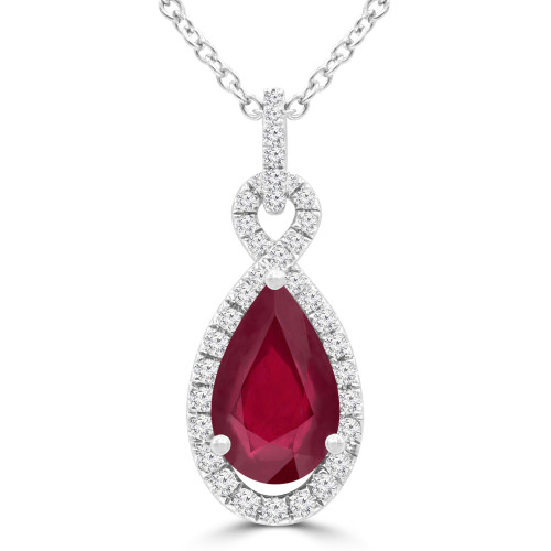 1 4/5 CTW Pear Red Ruby & Round Diamond Infinity Halo Pendant Necklace in 14K White Gold (MDR220146)