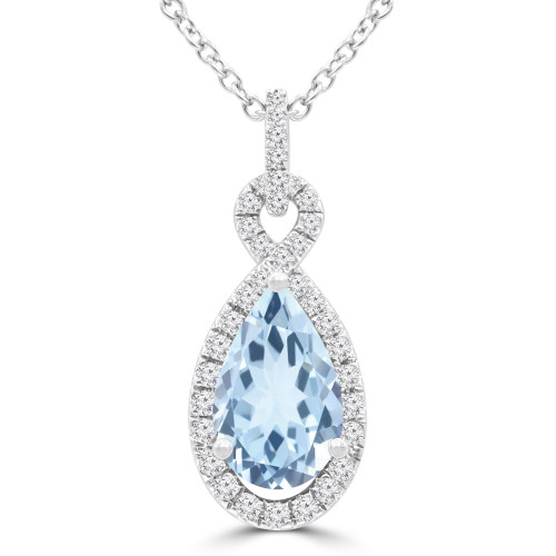 1 9/10 CTW Pear Blue Topaz & Round Diamond Infinity Halo Pendant Necklace in 14K White Gold (MDR220148)