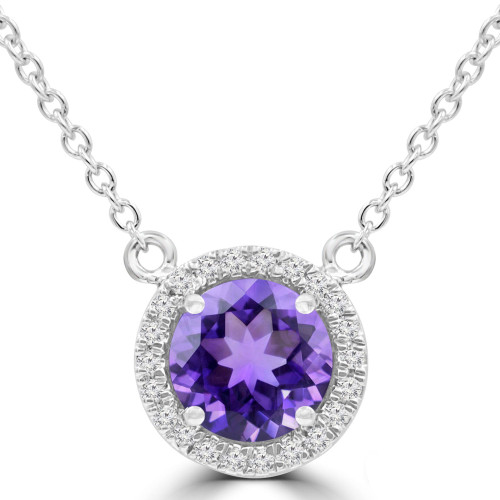 5/8 CTW Round Purple Amethyst & Round Diamond Halo Necklace in 14K White Gold (MDR220192)
