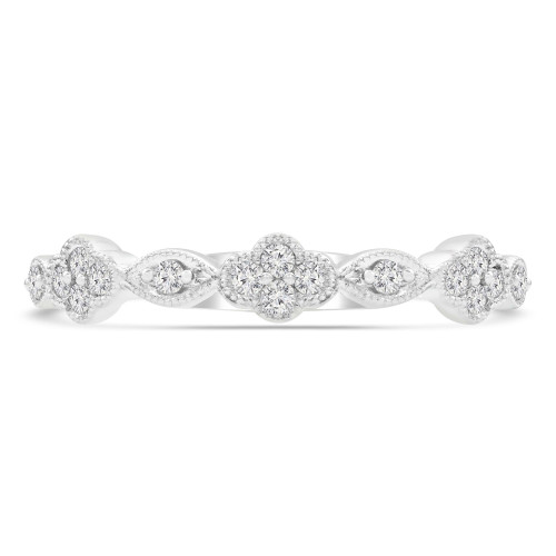 1/6 CTW Round Diamond Vintage Clover Semi-Eternity Anniversary Wedding Band Ring in 14K White Gold (MDR220209)