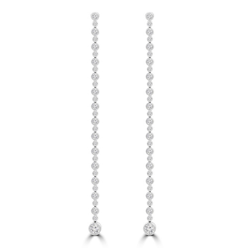 7/8 CTW Round Diamond Bezel Set Vintage Drop/Dangle Earrings in 18K White Gold (MDR220234)