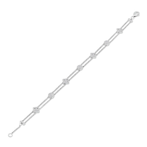 1 CTW Round Diamond Two-Strand Chain Bracelet in 18K White Gold (MDR220238)