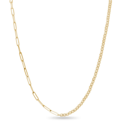 Paper Clip Bead Chain Necklace in 14K Yellow Gold (MDR220248)