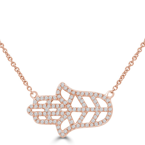1/5 CTW Round Diamond Hamsa Necklace in 14K Rose Gold (MDR220254)