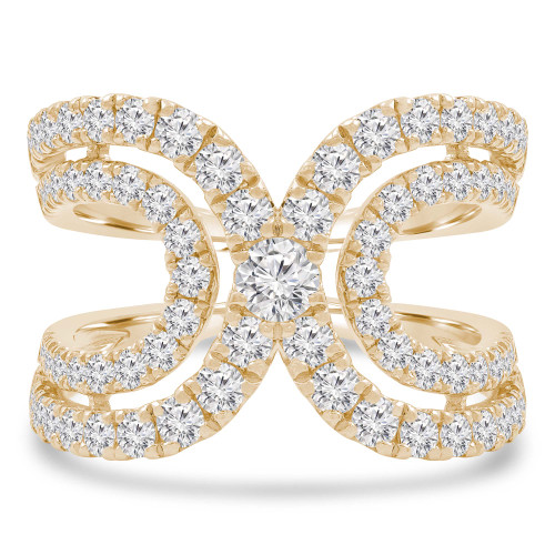 1 1/2 CTW Round Diamond Split Criss-Cross "U" Cocktail Ring in 18K Yellow Gold (MDR230008)