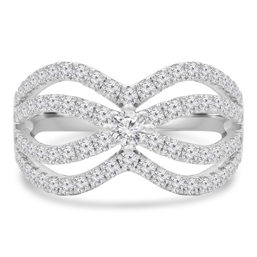 1 1/5 CTW Round Diamond Split-shank Criss-cross Cocktail Ring in 18K White Gold (MDR230010)