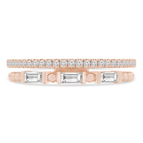 1/4 CTW Baguette Diamond Split Beaded Semi-Eternity Anniversary Wedding Band Ring in 18K Rose Gold (MDR230012)