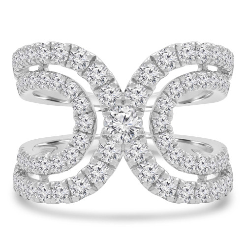1 1/2 CTW Round Diamond Split Criss-Cross "U" Cocktail Ring in 18K White Gold (MDR230014)