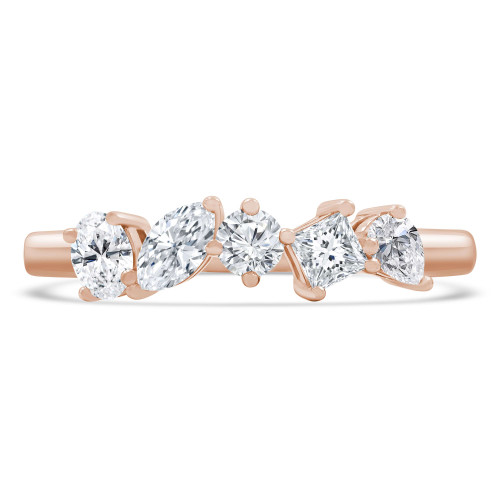 3/5 CTW Multi-shaped Diamond 5 Classic Shape Semi-Eternity Anniversary Wedding Band Ring in 18K Rose Gold (MDR230022)