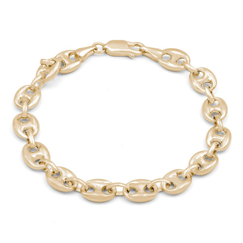 Puffed Mariner Coffee Bean Chain Bracelet in 14K Yellow Gold (MDR230043)