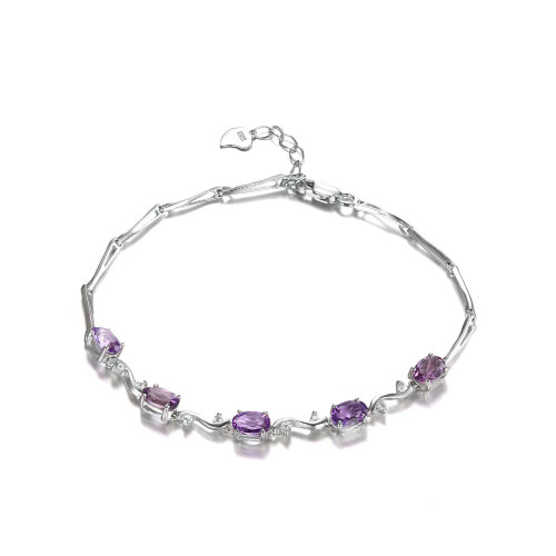 2 CTW Oval Purple Amethyst Link Bracelet in 0.925 White Sterling Silver (MDS170087)