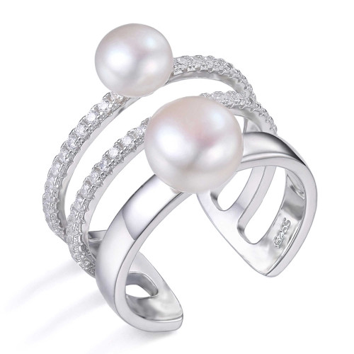 Round White Freshwater Pearl Cocktail Ring in 0.925 White Sterling Silver (MDS170100)