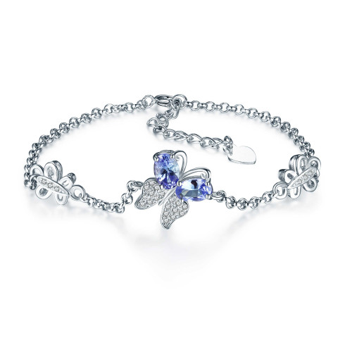 4/5 CTW Oval Blue Tanzanite Link Bracelet in 0.925 White Sterling Silver (MDS170278)