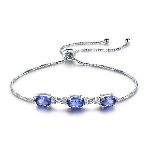 Oval Blue Nano Tanzanite Link Bracelet in 0.925 White Sterling Silver (MDS210286)