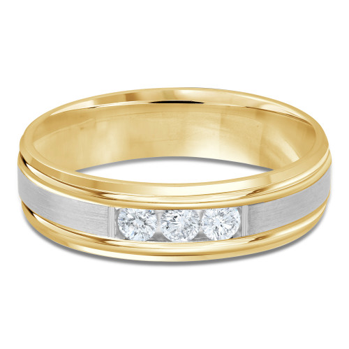 6 MM Diamond Mens Wedding Band in Two-Tone Yellow & White Gold (MDVB0945)