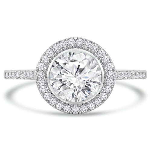 Round Diamond Bezel Set Round Halo Engagement Ring in White Gold (MVS0125-W)