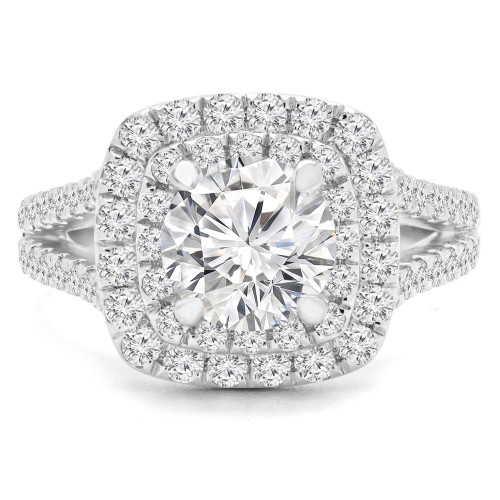 Round Diamond Split-Shank Double Cushion Halo Engagement Ring in White Gold (MVS0204-W)