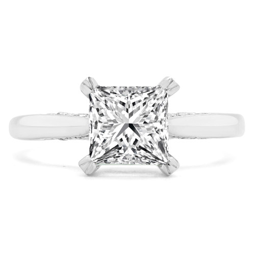 Princess Diamond Vintage Hidden Halo Solitaire with Accents Engagement Ring in White Gold (MVS0227-W)