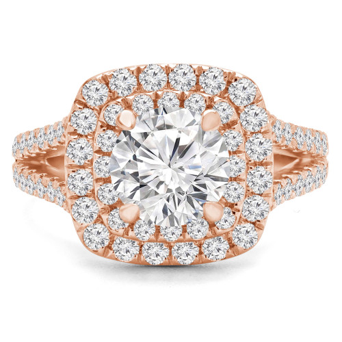 Round Lab Created Diamond Split-Shank Double Cushion Halo Engagement Ring in Rose Gold (MVSLG0019-R)