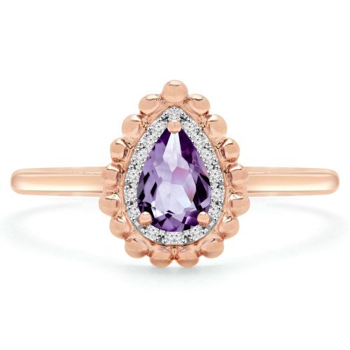 3/8 CTW Pear Purple Amethyst & Round Diamond Cocktail Engagement Ring in 10K Rose Gold (MD160099)