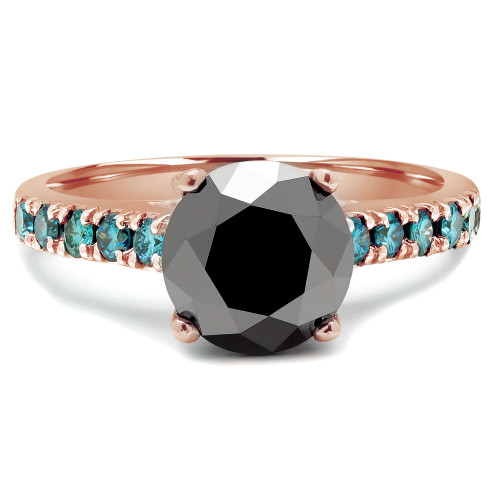 3 1/5 CTW Round Black Diamond Solitaire with Accents Engagement Ring in 14K Rose Gold (MD160187)