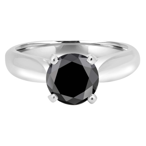 2 CT Round Black Diamond Solitaire Engagement Ring in 14K White Gold (MD160320)