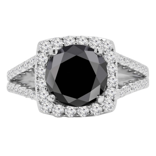 4 3/4 CTW Round Black Diamond Halo Engagement Ring in 14K White Gold (MD160325)