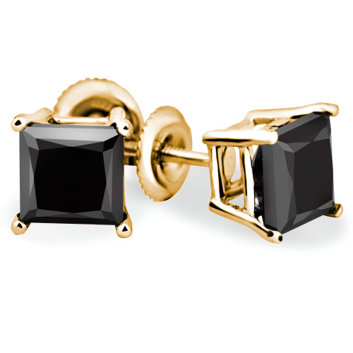 2/5 CTW Princess Black Diamond 4-Prong Solitaire Stud Earrings in 14K Yellow Gold (MD160412)