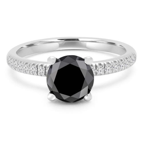 1 7/8 CTW Round Black Diamond Solitaire with Accents Engagement Ring in 14K White Gold (MD170103)