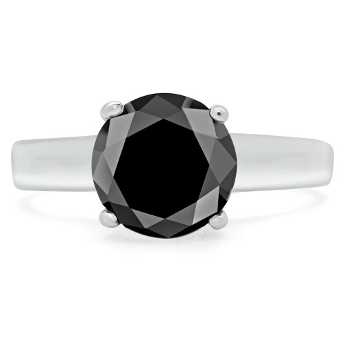 1 1/2 CT Round Black Diamond Solitaire Engagement Ring in 14K White Gold (MD170224)