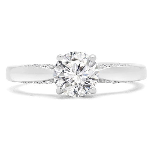 1 1/8 CTW Round Diamond Vintage Solitaire with Accents Engagement Ring in 18K White Gold (MD170228)