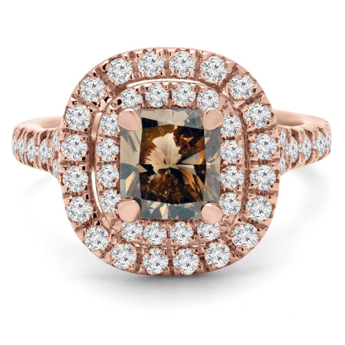 2 1/20 CTW Radiant Champagne Diamond Double Halo Engagement Ring in 14K Rose Gold (MD170346)