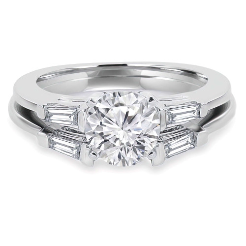 1 CTW Round Diamond Solitaire with Accents Engagement Ring and Wedding Band Set Ring in 14K White Gold (MD170353)