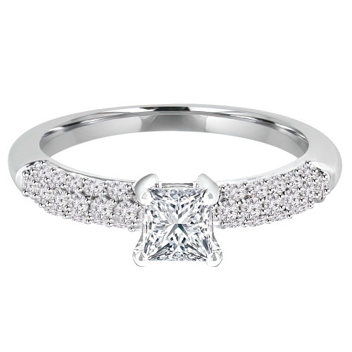 3/4 CTW Princess Diamond Solitaire with Accents Engagement Ring in 14K White Gold (MD180095)