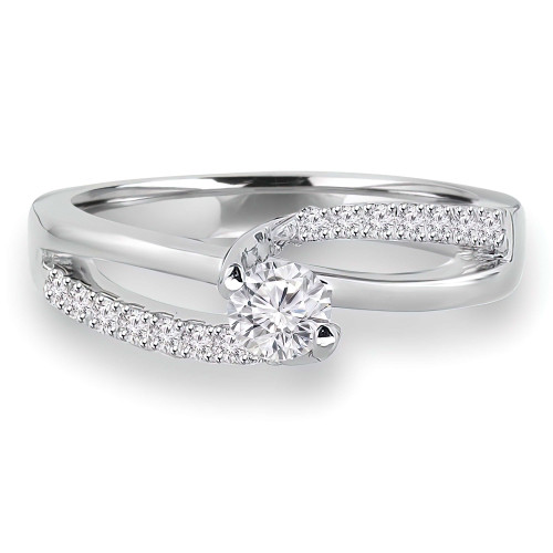 3/4 CTW Round Diamond Solitaire with Accents Engagement Ring in 14K White Gold (MD180101)