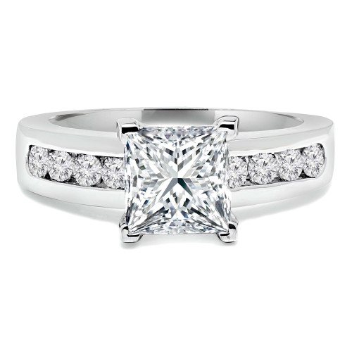 1 1/2 CTW Princess Diamond Solitaire with Accents Engagement Ring in 14K White Gold (MD180108)