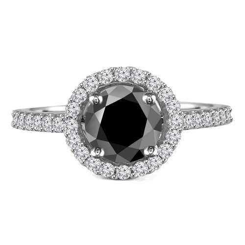 4 1/3 CTW Round Black Diamond Halo Engagement Ring in 14K White Gold (MD180167)