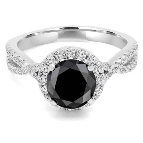 2 CTW Round Black Diamond Solitaire with Accents Engagement Ring in 18K White Gold (MD180196)