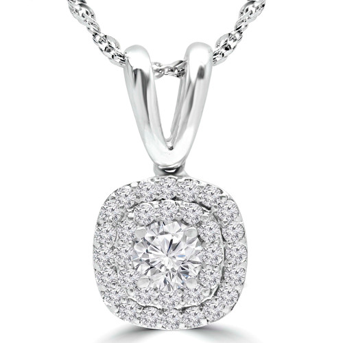 3/4 CTW Round Diamond Double Halo Pendant Necklace in 14K White Gold (MD180217)