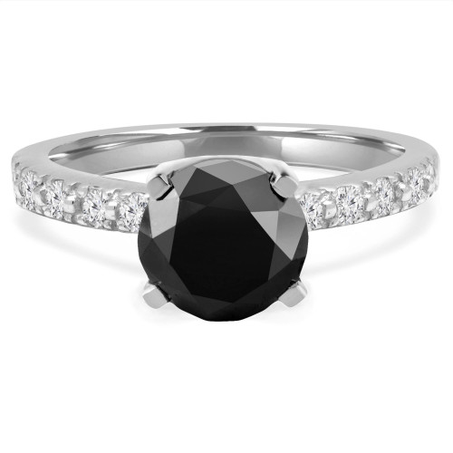 2 5/8 CTW Round Black Diamond Solitaire with Accents Engagement Ring in 14K White Gold (MD180268)
