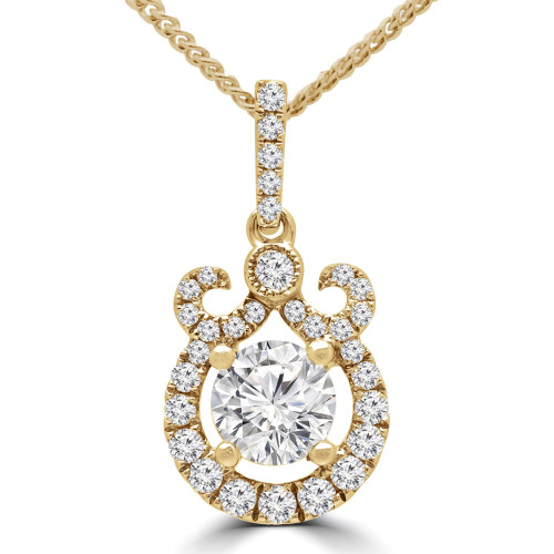 3/4 CTW Round Diamond Halo Pendant Necklace in 14K Yellow Gold (MD180484)
