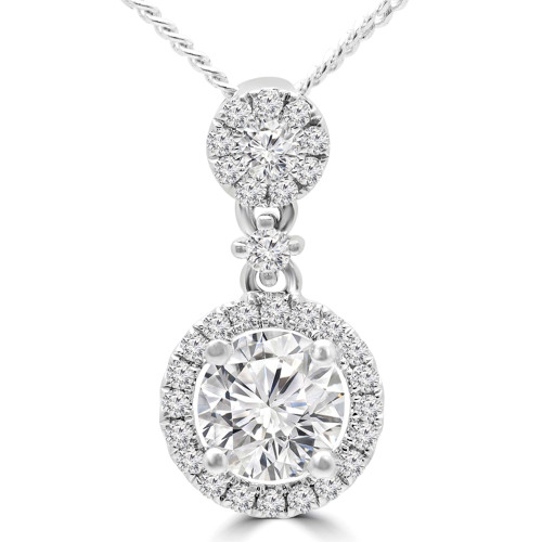 2/3 CTW Round Diamond Halo Pendant Necklace in 18K White Gold (MD180485)