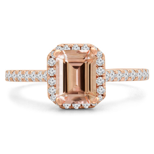 1 1/4 CTW Emerald Pink Morganite & Round Diamond Halo Cocktail Engagement Ring in 14K Rose Gold (MD180580)