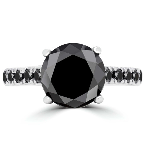 3 2/3 CTW Round Black Diamond Solitaire with Accents Engagement Ring in 18K White Gold (MD190072)